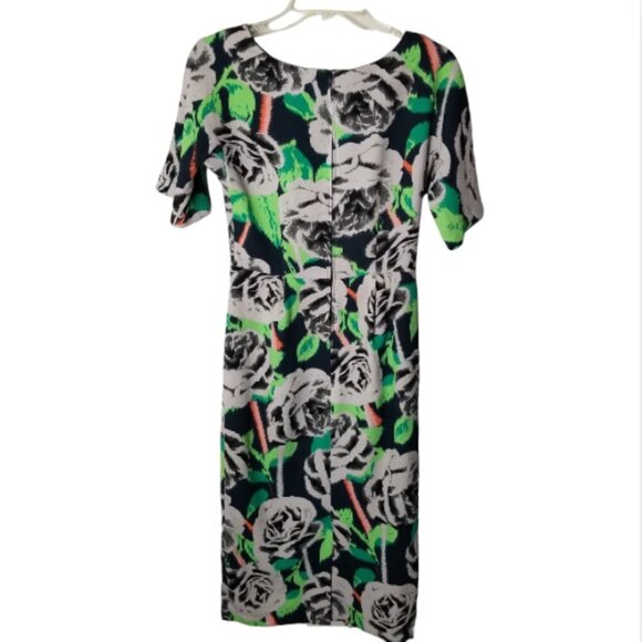 ASOS Size 4 Bright Floral Wiggle Print Short‎ Sleeve Midi Dress Pockets - Picture 3 of 13